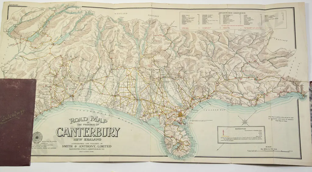 Vintage Folding Road Map Of The Province Of Canterbury c1910 Image 1++