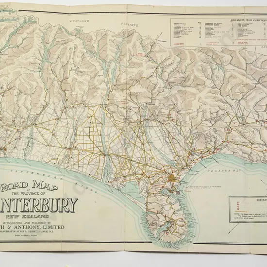 Vintage Folding Road Map Of The Province Of Canterbury c1910