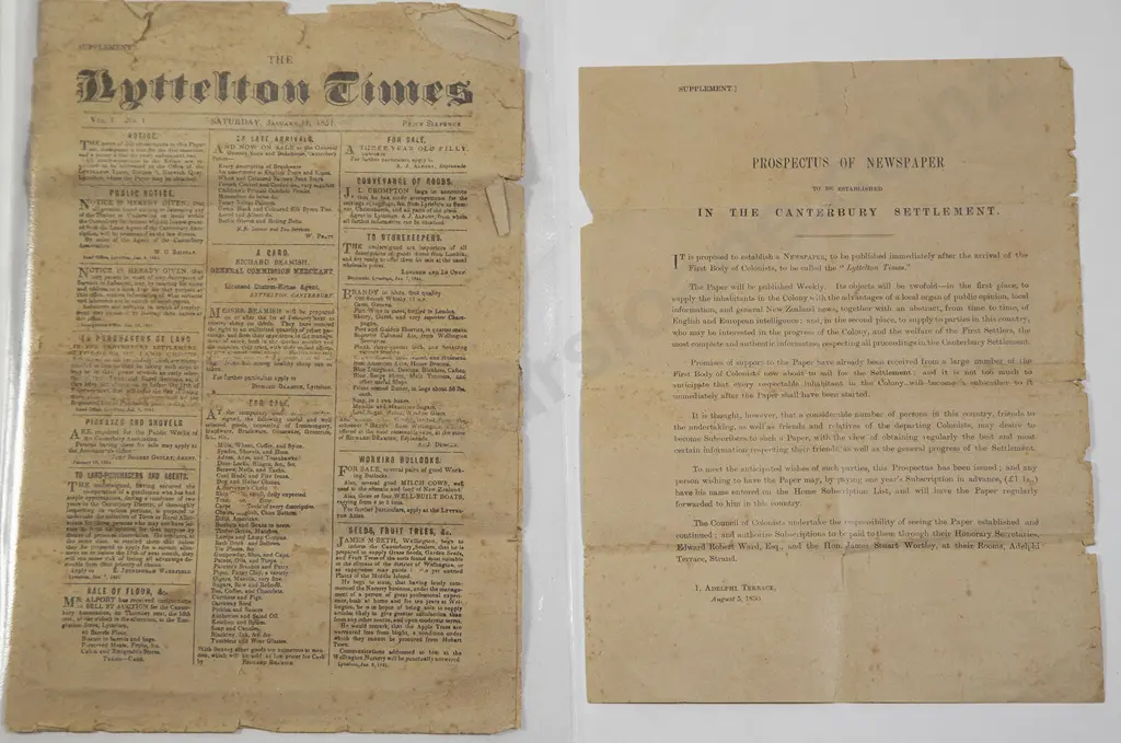 The Lytttelton Times Vol 1 No 1 Saturday January 14 1851 Image 1++