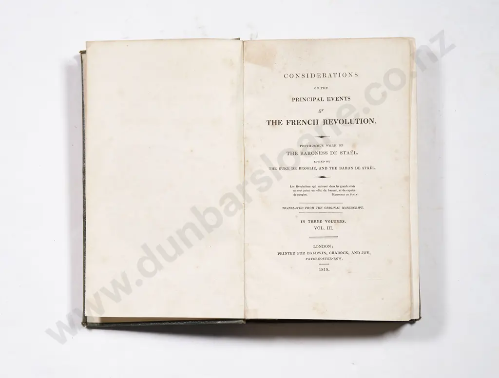 De Stael Baroness - Considerations on the Principal Events of the French Revolution (3 Vols) Image 1++