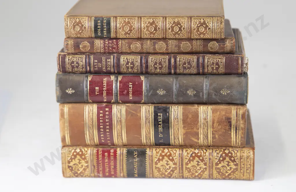 Six 19th & Early 20th Century Finely Leather Bound Literary & Poetical Volumes Image 1++
