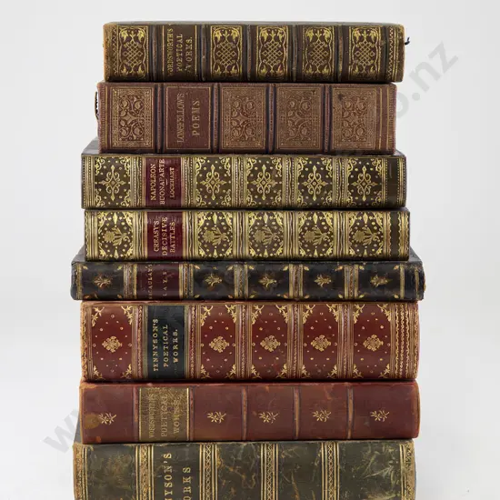 8 Finely Leather Bound Victorian Literary & Poetical Volumes