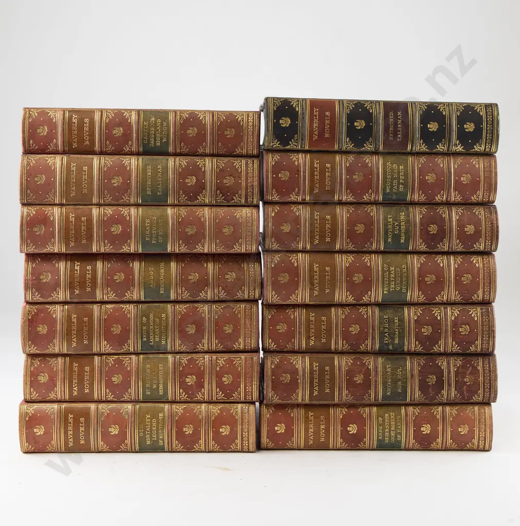 14 Leather Bound Volumes Of The Waverley Novels Image 1++