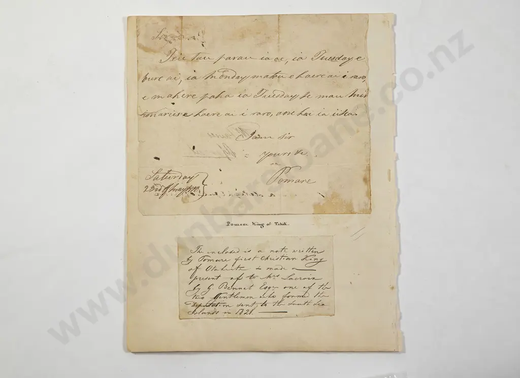 Interesting Early 19th Century Hand Written Letter By King Pomare II Of Tahiti Image 1++
