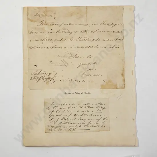 Interesting Early 19th Century Hand Written Letter By King Pomare II Of Tahiti