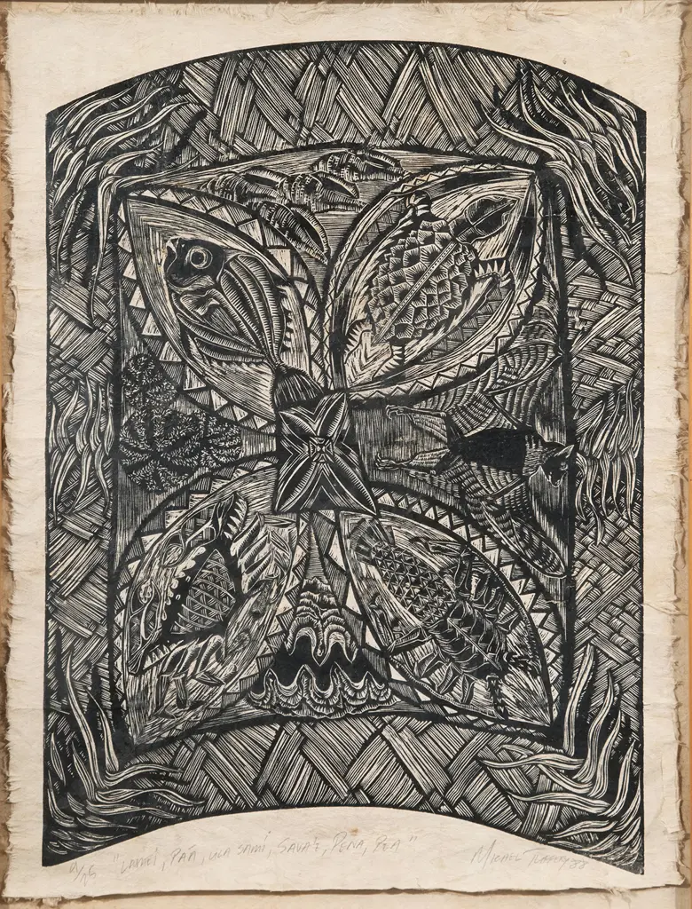 Michel Tuffery (b 1966) - Laumei Paa Ula Sami Sava'e Pena Pea Image 1++