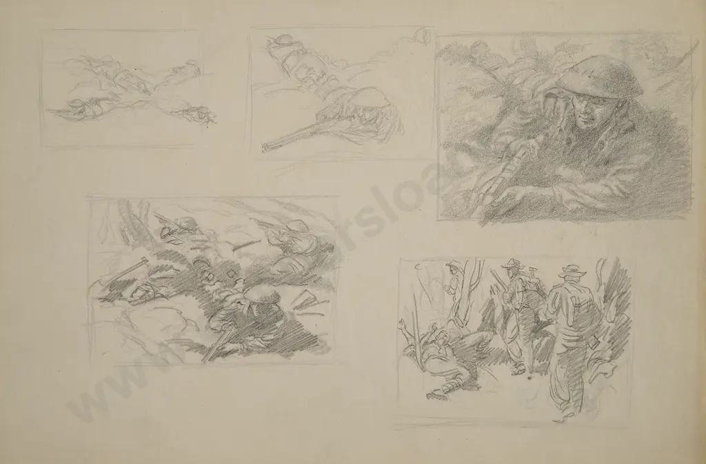 Russell Clark (1905-66) - Untitled (NZ Soliders in Combat) Image 1++