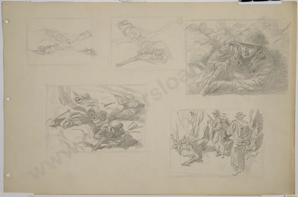 Russell Clark (1905-66) - Untitled (NZ Soliders in Combat) Image 1++