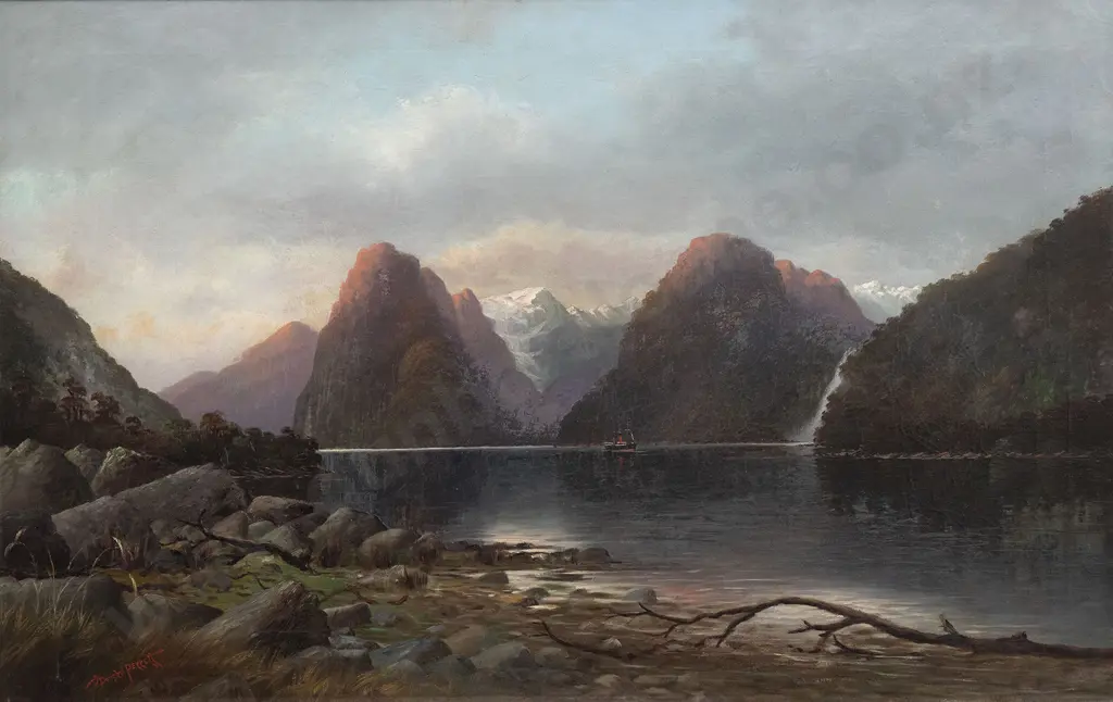 John Douglas Perrett (1859-1937) - Untitled (South Island Lake & Mountain Scene) Image 1++