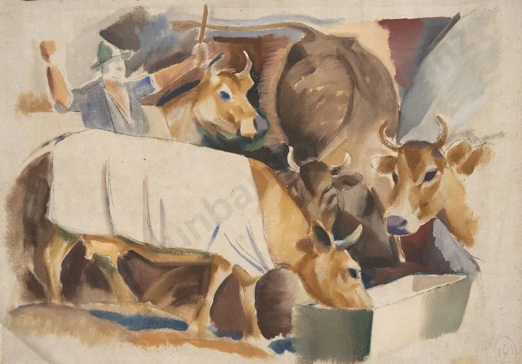 John Weeks (1888-1965) - Untitled (Study of Cowherder) Image 1++