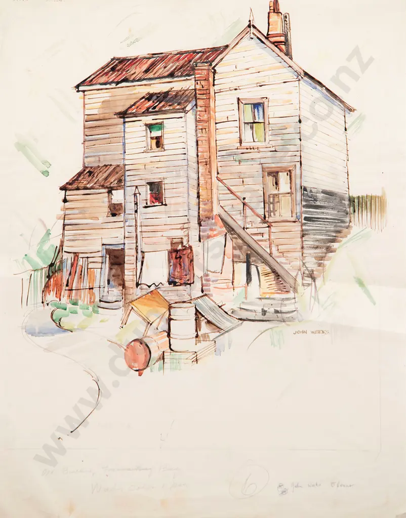 John Weeks (1888-1965) - Old Building Freemans Bay & The Strand Russell (2) Image 1++