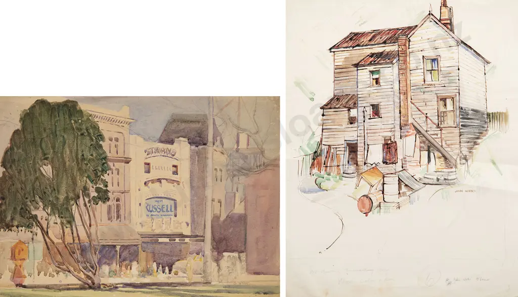 John Weeks (1888-1965) - Old Building Freemans Bay & The Strand Russell (2) Image 1++