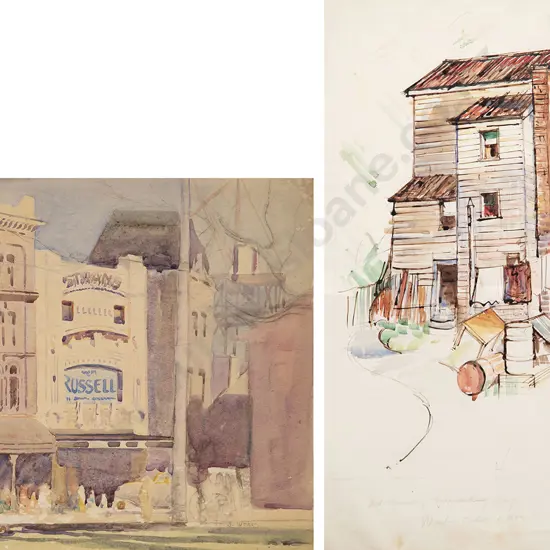 John Weeks (1888-1965) - Old Building Freemans Bay & The Strand Russell (2)