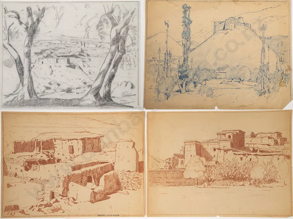 John Weeks (1888-1965) - Four Assorted Conte Landscapes Image 1++