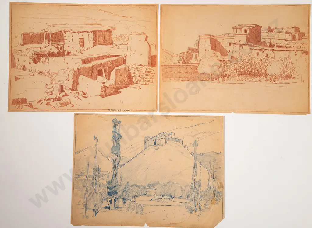 John Weeks (1888-1965) - Four Assorted Conte Landscapes Image 1++
