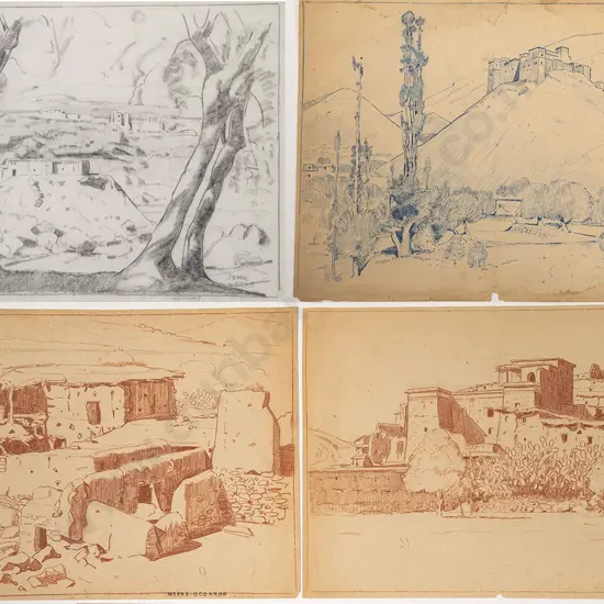 John Weeks (1888-1965) - Four Assorted Conte Landscapes