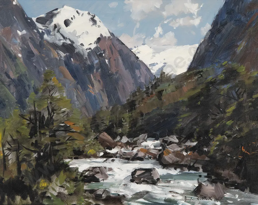 Douglas Badcock (1922-2009) - Hollyford River Near Falls Creek Image 1++