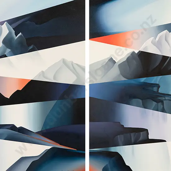 Suzanne Herschell - Geometric Landscape In Blue And Red