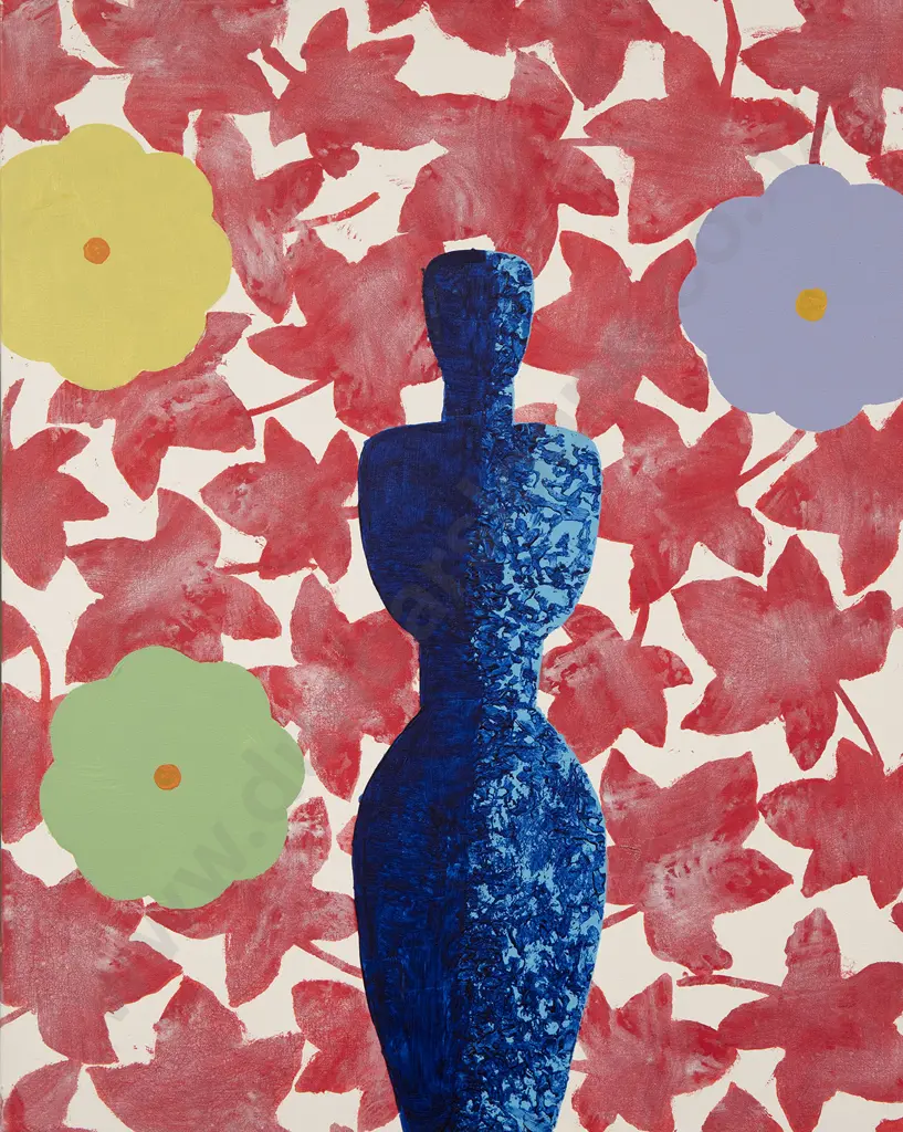 Gavin Chilcott (b 1950) - Red Leaves + Blue Figure Image 1++