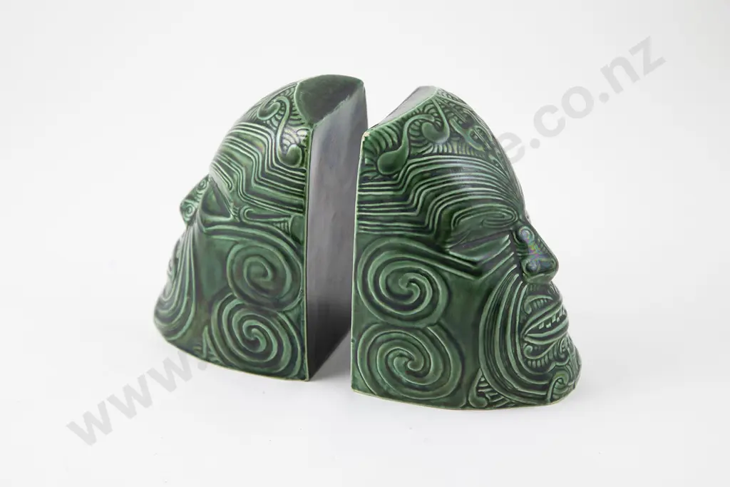 Crown Lynn Wharetana ware 'Moko' bookends Image 1++