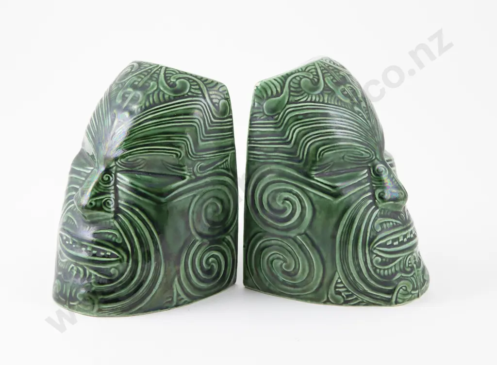 Crown Lynn Wharetana ware 'Moko' bookends Image 1++