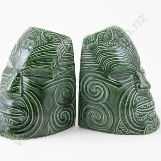 Crown Lynn Wharetana ware 'Moko' bookends