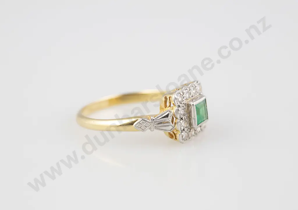 18ct & Platinum 13stone Emerald and Diamond Cluster Ring Image 1++