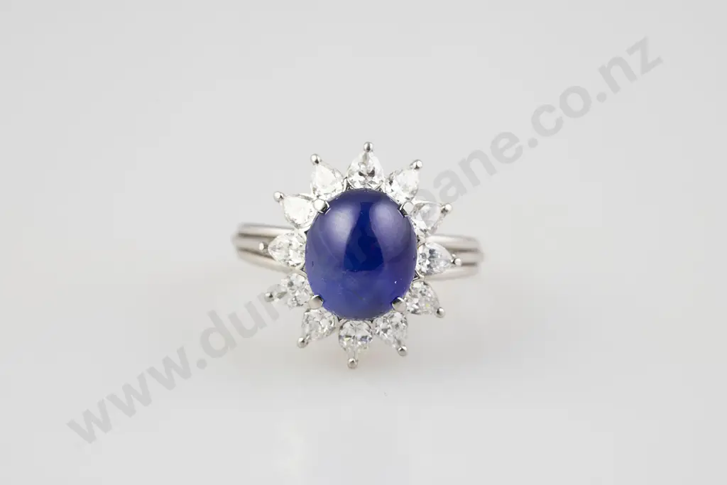 All Platinum 13stone Star Sapphire and Diamond Cluster Ring Image 1++