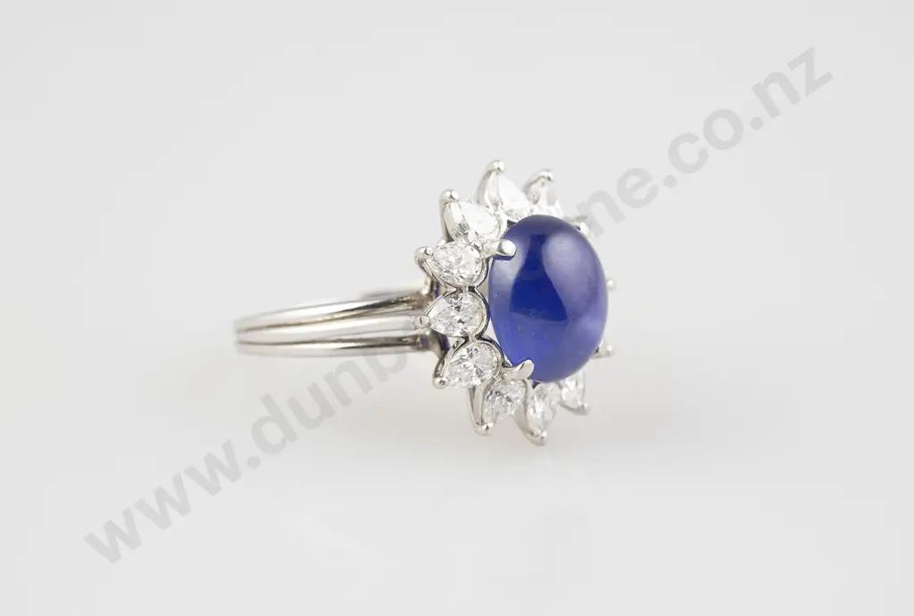 All Platinum 13stone Star Sapphire and Diamond Cluster Ring Image 1++
