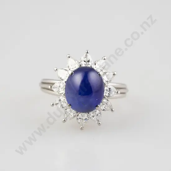All Platinum 13stone Star Sapphire and Diamond Cluster Ring