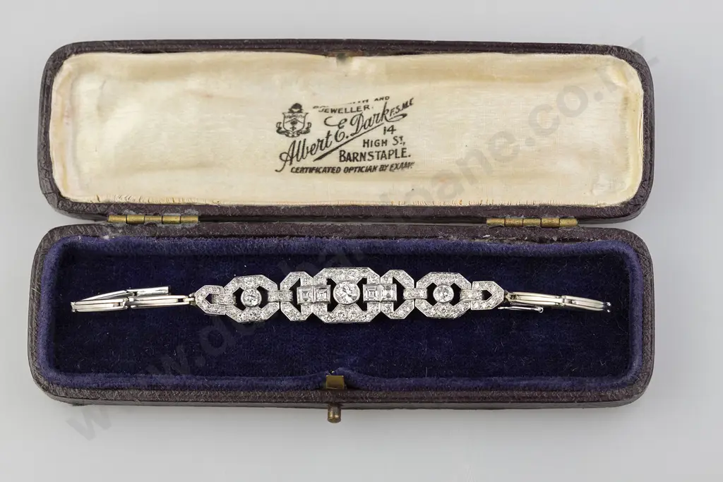 Period Art Deco 18ct White Gold Platinum Diamond Bracelet Image 1++