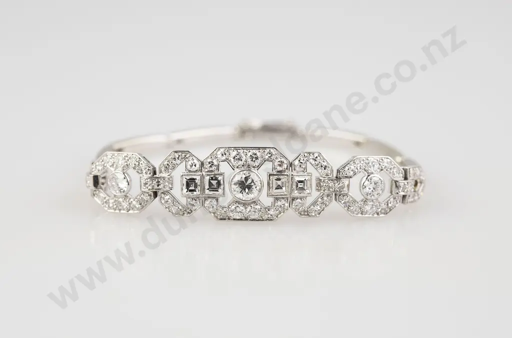 Period Art Deco 18ct White Gold Platinum Diamond Bracelet Image 1++