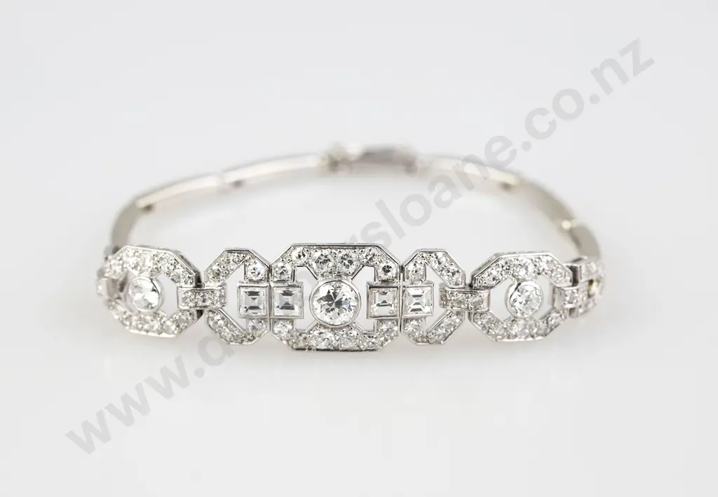 Period Art Deco 18ct White Gold Platinum Diamond Bracelet Image 1++