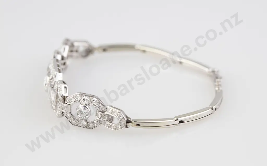 Period Art Deco 18ct White Gold Platinum Diamond Bracelet Image 1++