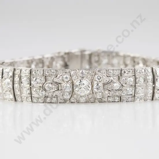 Fine Period Art Deco All Platinum 242 Stone Diamond Bracelet