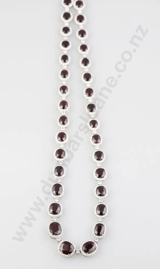 All Platinum 723stone Ruby and Diamond Necklace Image 1++