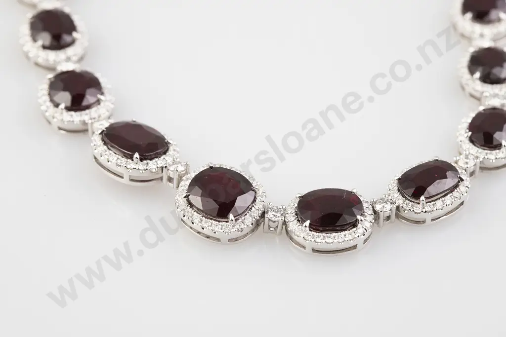 All Platinum 723stone Ruby and Diamond Necklace Image 1++