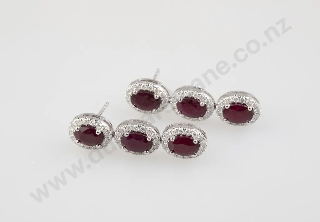 All Platinum Ruby and Diamond Pendant Drop Earrings Image 1++