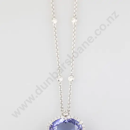 14ct White Gold Tanzanite and Diamond Pendant