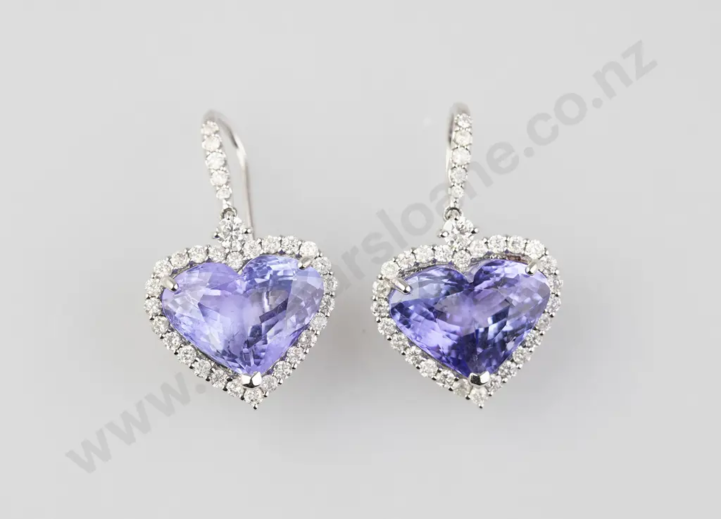 Pair 14ct White Gold Tanzanite and Diamond Earrings Image 1++