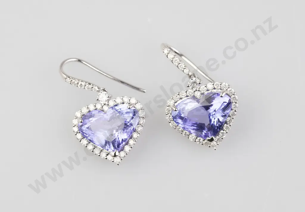 Pair 14ct White Gold Tanzanite and Diamond Earrings Image 1++