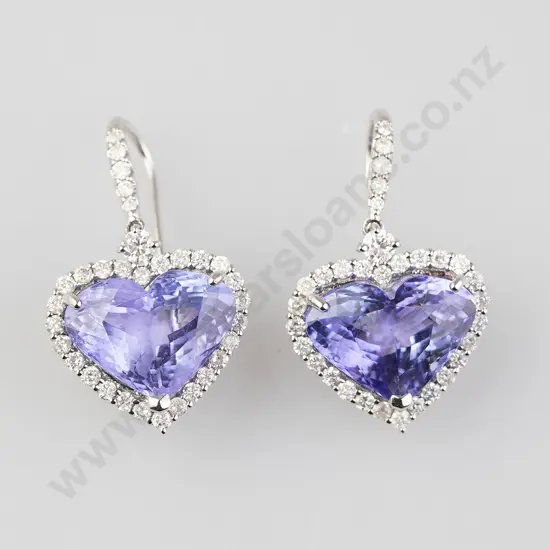 Pair 14ct White Gold Tanzanite and Diamond Earrings