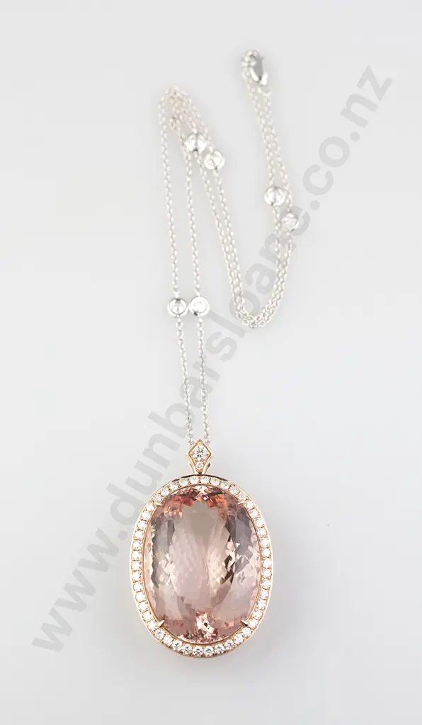 14ct White Gold Morganite and Diamond Pendant Image 1++