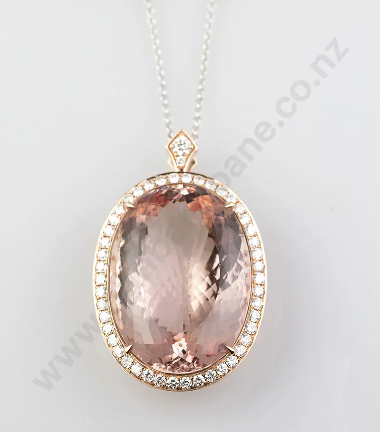 14ct White Gold Morganite and Diamond Pendant Image 1++