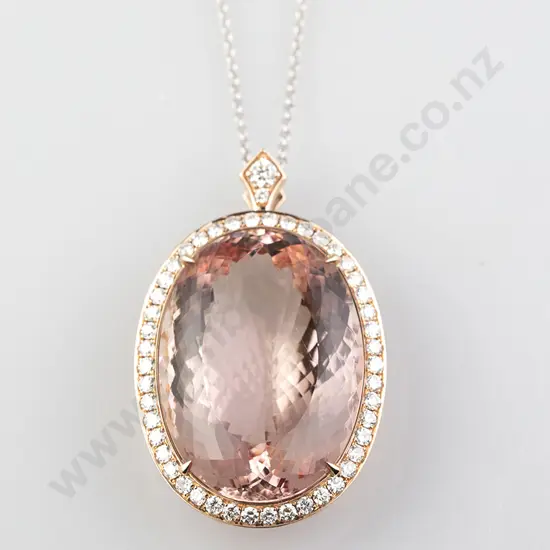 14ct White Gold Morganite and Diamond Pendant