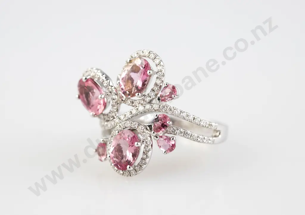 18ct White Gold 101stone Pink Tourmaline and Diamond Cluster Dress Ring Image 1++