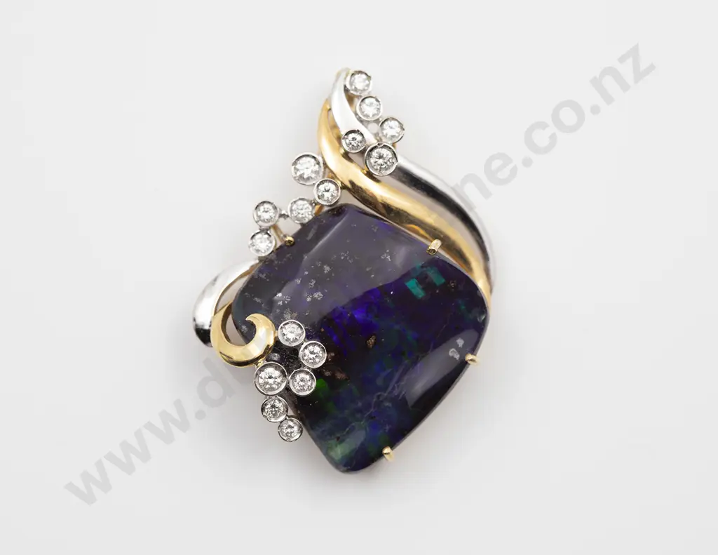 18ct Yellow & White Gold 17stone Boulder Opal & Diamond Pendant Image 1++