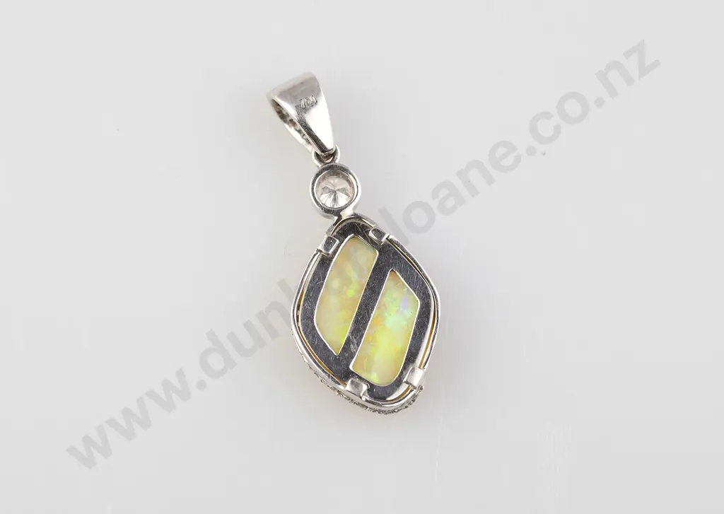 18ct White Gold Opal and Diamond Pendant Image 1++