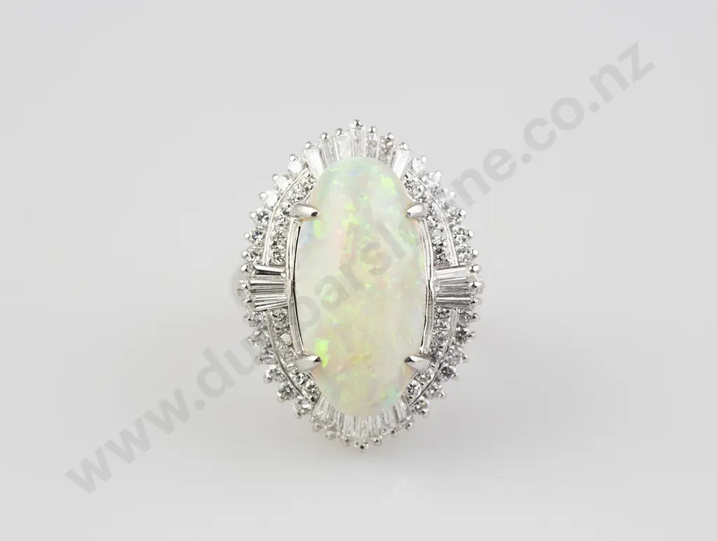 All Platinum 65stone Opal and Diamond Cluster Ring Image 1++