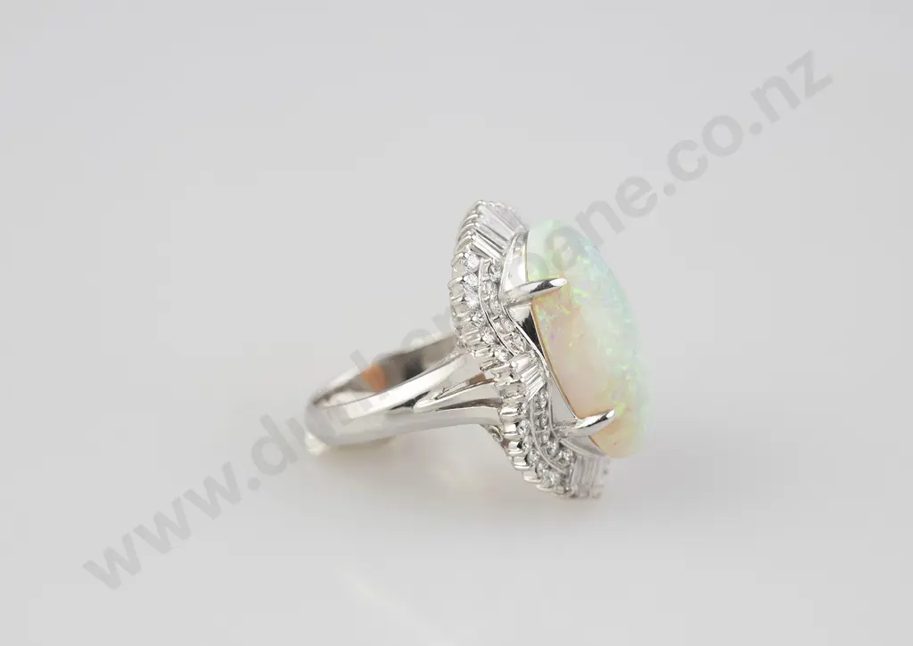 All Platinum 65stone Opal and Diamond Cluster Ring Image 1++
